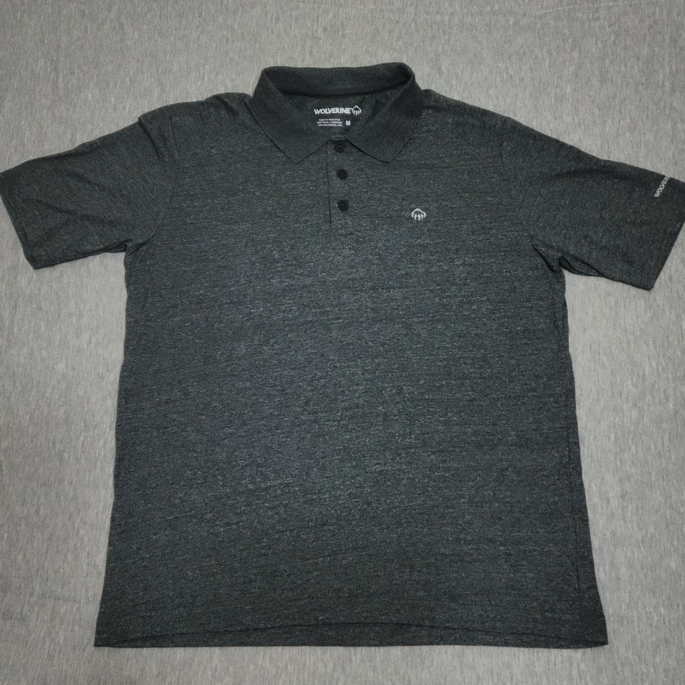 Wolverine Men M Medium Gray Heather Cotton Blend Logo Workwear Short Sleeve Polo